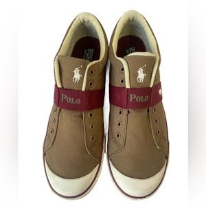 Polo Ralph Lauren Gardener Slip-On Dark Tan Canvas Low Top Sneakers Mens Size 12